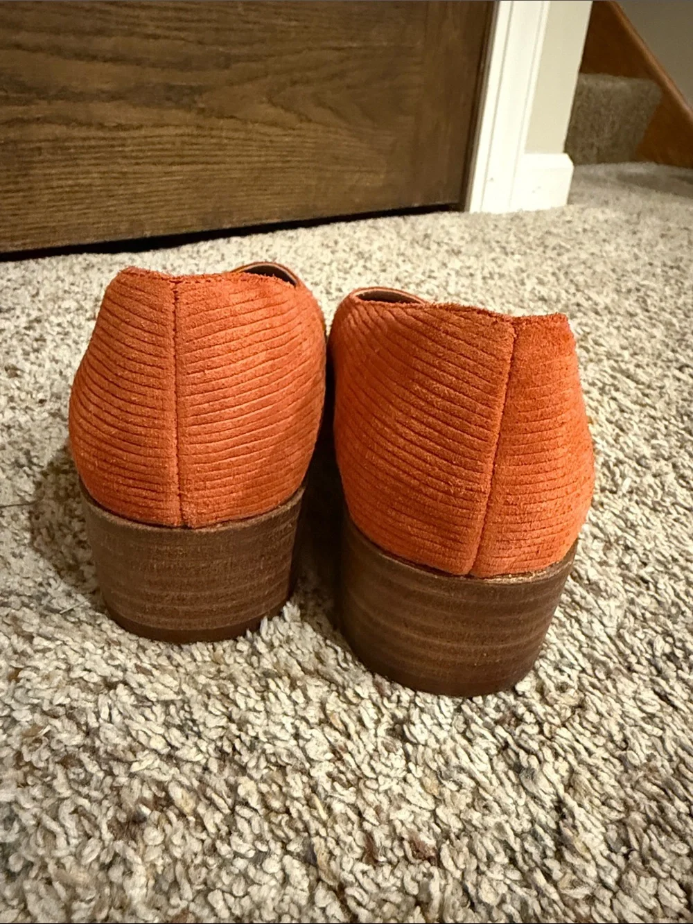 Madewell Orange leather Corduroy Low Block Heel Pumps Size 8